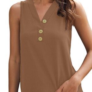 NWT Brown Just Say The Word 3 Button Tank Top